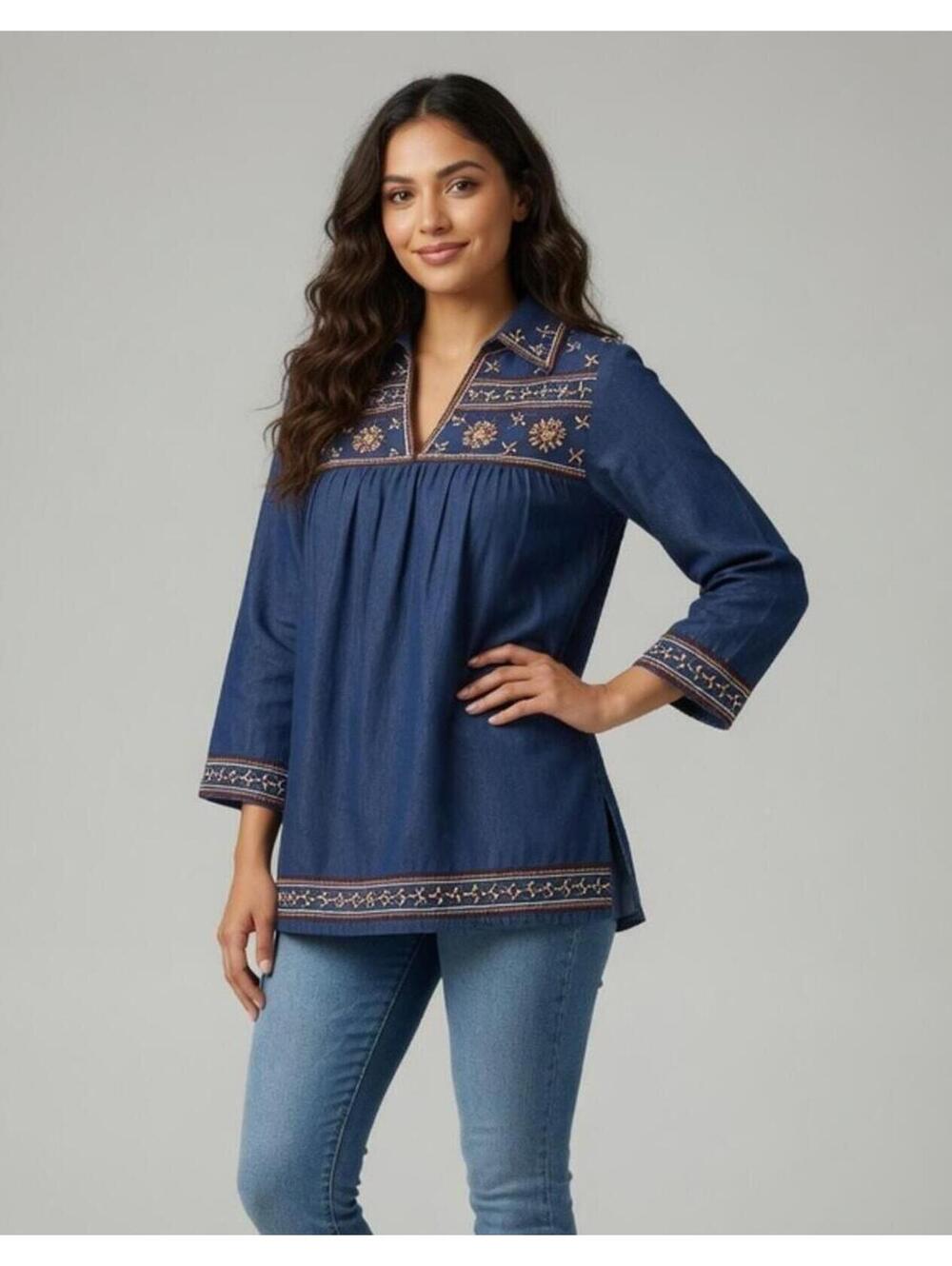 NWT Guadalupe Ellie Floral Denim Mini Dress Blue Size Small